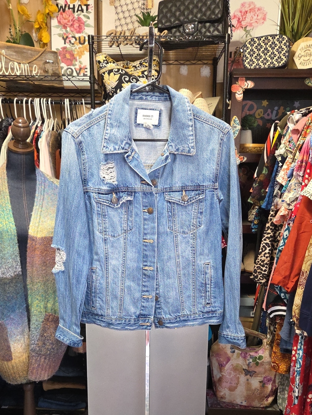 Forever 21 Light Blue Distressed Denim Jacket